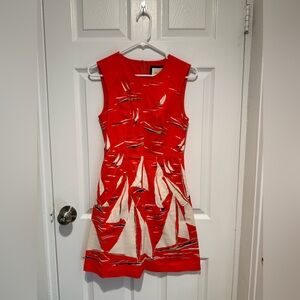 Maeve - Vibrant Red and Cream Patterned Mini Dress